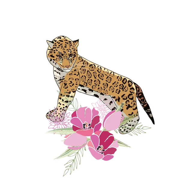 Çiçekler ve hayvanlarla geçmişe dönük illüstrasyon