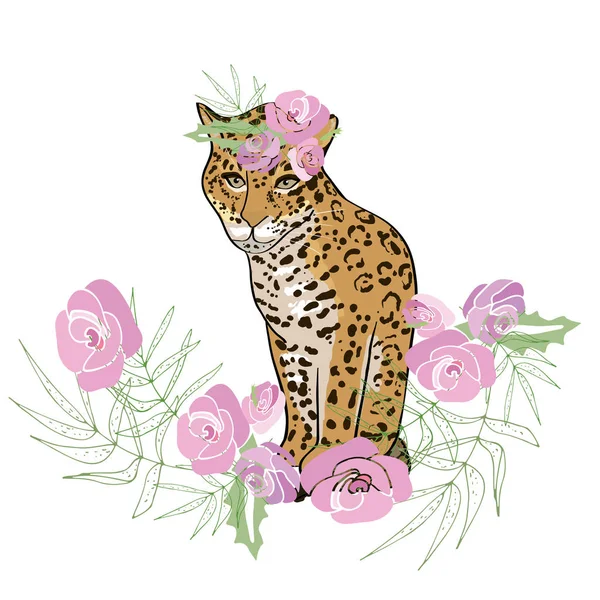 レトロスタイル｜花と動物のイラスト — ストックベクタ