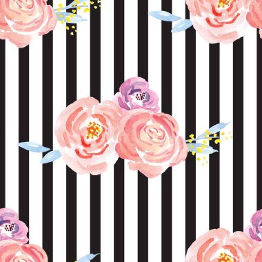 Elle boyanmış suluboya çiçek desenli