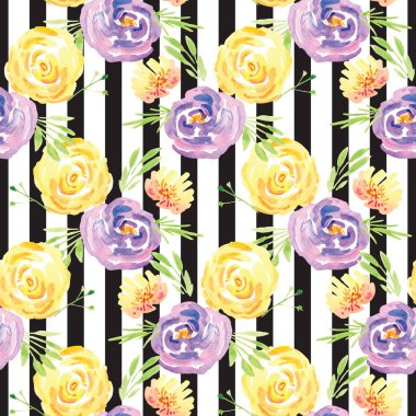 Elle boyanmış suluboya çiçek desenli