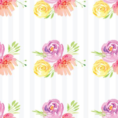 Elle boyanmış suluboya çiçek desenli