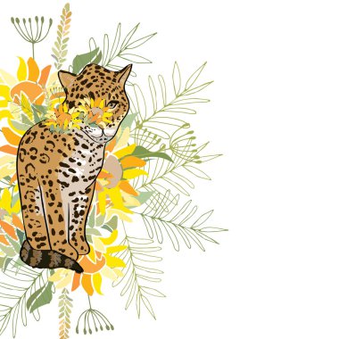 Çiçekler ve hayvanlarla geçmişe dönük illüstrasyon