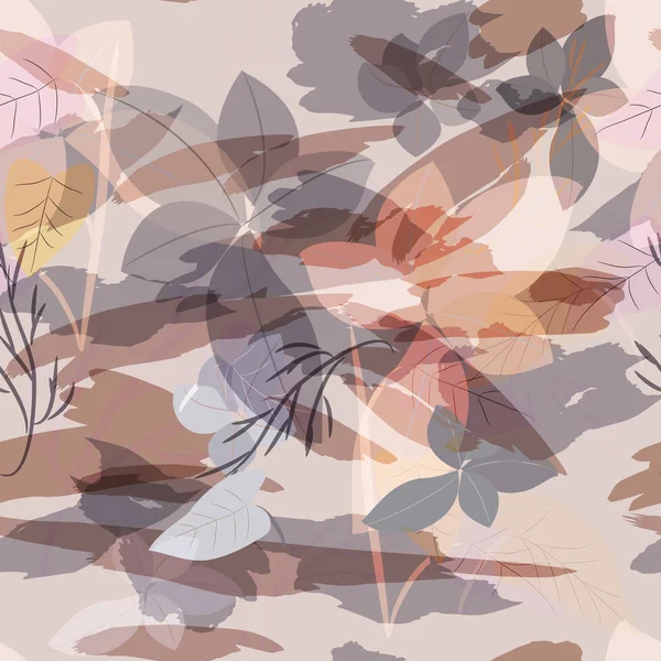 Textura de camuflagem militar com árvores, galhos, manchas de grama e aquarela — Vetor de Stock