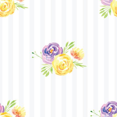 Elle boyanmış suluboya çiçek desenli