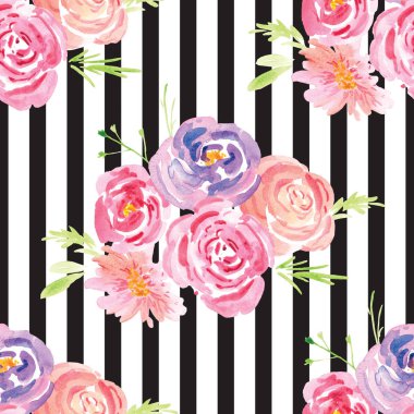 Elle boyanmış suluboya çiçek desenli