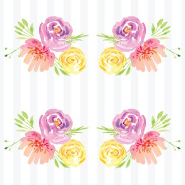 Elle boyanmış suluboya çiçek desenli