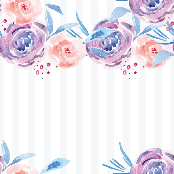 Ręcznie malowane akwarela kwiatowy wzór róży — Zdjęcie stockowe