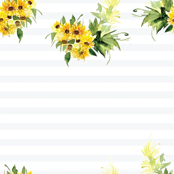 El patrón de flores amarillas florecientes girasol pintado en acuarela — Foto de Stock