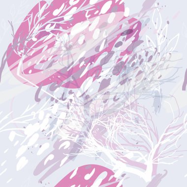 Ağaçlar, dallar, çimenler ve suluboya lekeli askeri kamuflaj dokusu.