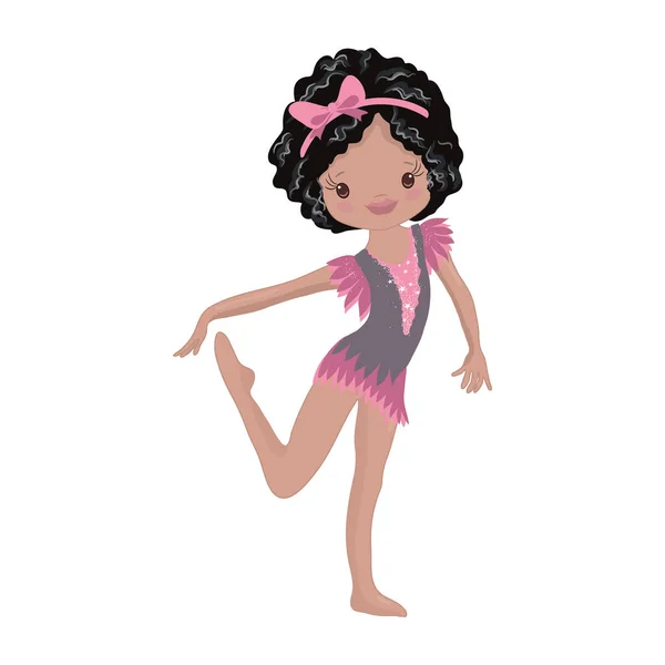 Clipart mignon afro-américain fille gymnaste Gym — Image vectorielle