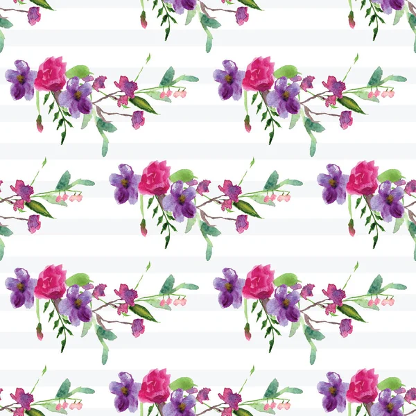 Handgeschilderd Aquarel patroon van een tak met bloemen roze Magnolia bloem voorjaar kaart — Stockfoto