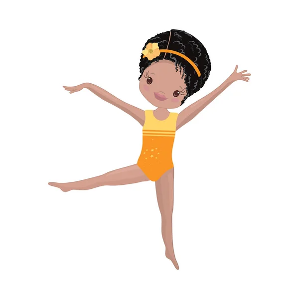 Clipart Schattig Afrikaans Amerikaans meisje Gymnast Gym — Stockvector