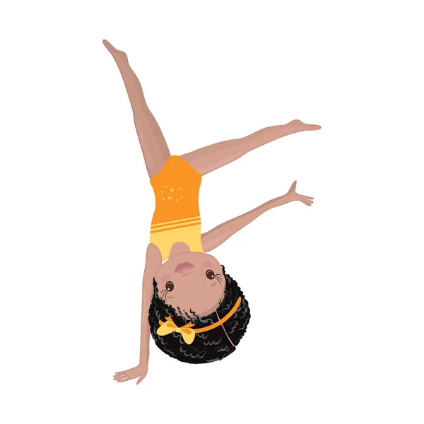 Clipart roztomilý africký americký dívka gymnastka tělocvična — Stockový vektor