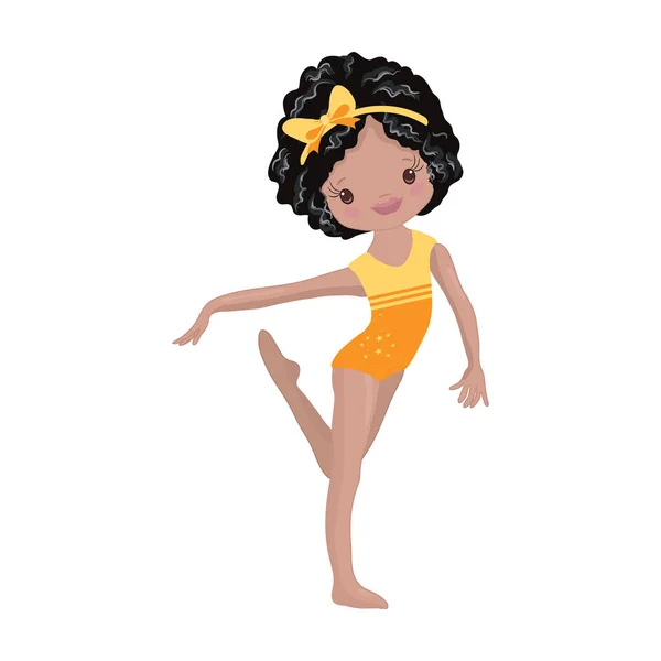 Clipart Cute African American Girl Gymnast Gym — Stock Vector