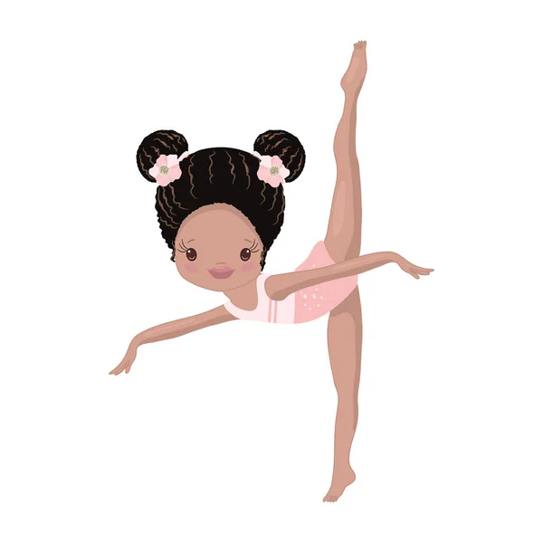 Clipart Cute African American Girl Gymnast Gym — Stock Vector