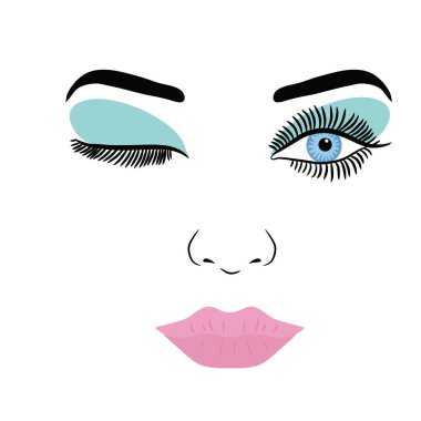 Kirpikleri, gözleri ve dudakları beyaz bir arka planda olan kadın yüzü.