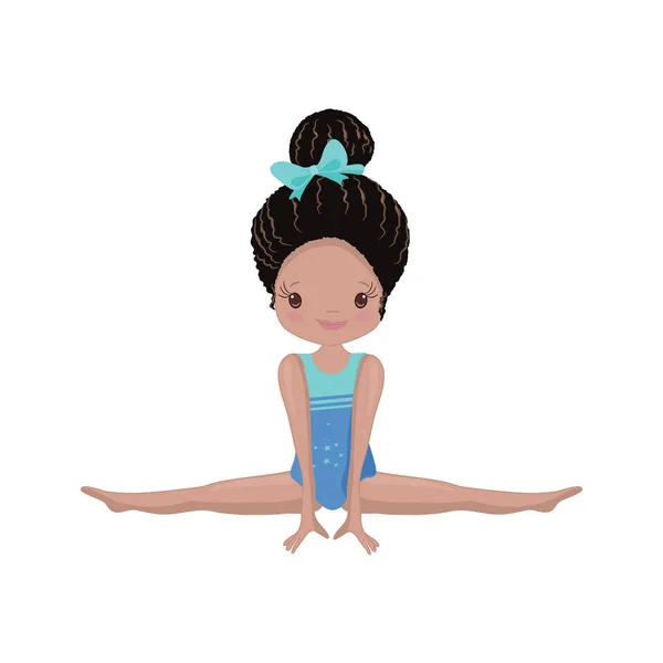 Clipart Cute African American Girl Gymnast Gym — Stock Vector