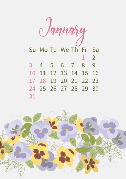 Calendrier des fleurs 2021 avec bouquets de fleurs — Image vectorielle