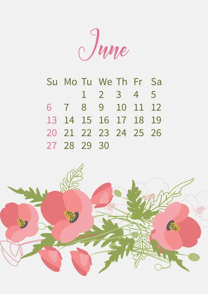 Calendrier des fleurs 2021 avec bouquets de fleurs — Image vectorielle