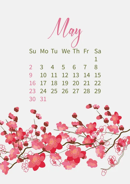 Blumenkalender 2021 mit Blumensträußen — Stockvektor