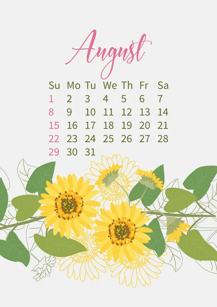 Kalendarz kwiatów 2021 z bukietami kwiatów — Wektor stockowy