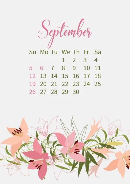 Calendário de flores 2021 com buquês de flores — Vetor de Stock