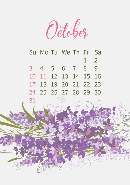 Calendario de flores 2021 con ramos de flores — Archivo Imágenes Vectoriales