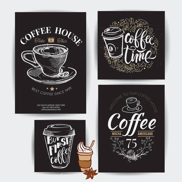 Koffie tijd Hipster Vintage gestileerde letters. Vector Illustratie — Stockvector