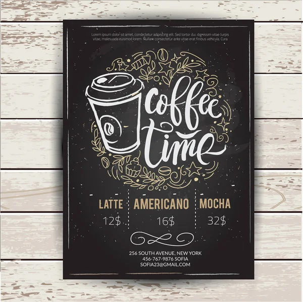 Caffè tempo Hipster Vintage Stylized Lettering. Illustrazione vettoriale — Vettoriale Stock