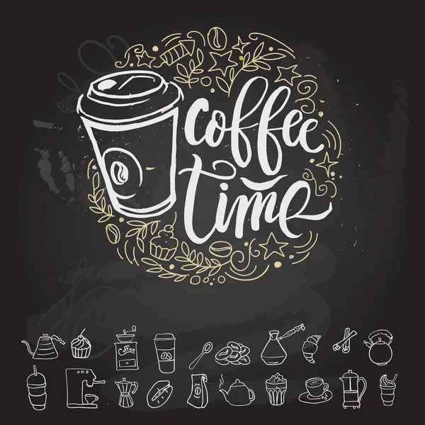 Kaffe tid Hipster Vintage stiliserade bokstäver. Vektor Illustration — Stock vektor