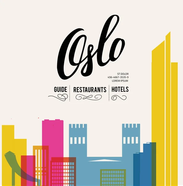 Oslo Norwegia panoramę z panoramą w tle. Ilustracja wektorowa. — Wektor stockowy