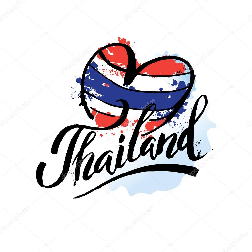 A vector illustration of hand drawn elements for traveling to Thailand, concept Travel to Thailand. Lettering logo.