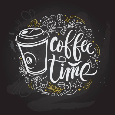 Kahve zamanı Hipster Vintage Stylized Lettering. Vektör İllüstrasyonu