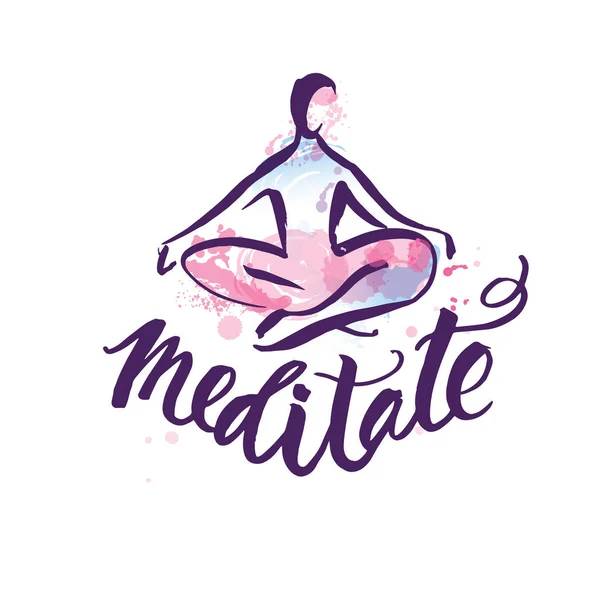 Vektör yoga kadın silüeti. Lotus yoga poz - Padmasana. Vektör Yoga Pose .