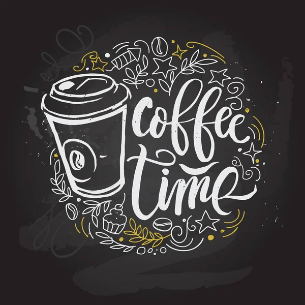 Caffè tempo Hipster Vintage Stylized Lettering. Illustrazione vettoriale — Vettoriale Stock