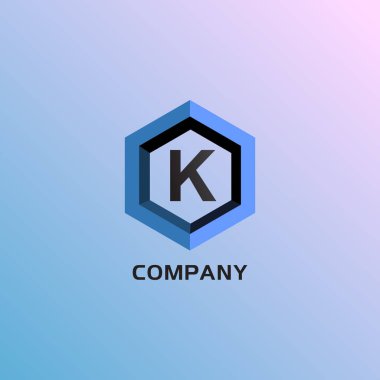K Harfi Alfabetik Şirket Logosu Şablonu, Açık Mavi Hexagon Logosu Konsepti, Cyan Violet Mezuniyet Arkaplanı, Eps 10