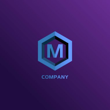 M harfi alfabetik şirket logosu tasarım şablonu, açık mavi altıgen logo konsepti, Cyan Violet Gradation özgeçmişi, Eps 10