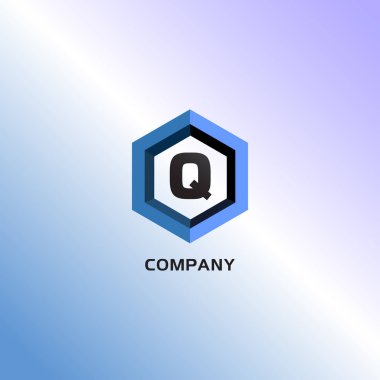 Q harfi alfabetik şirket logosu tasarım şablonu, açık mavi altıgen logo konsepti, Cyan Violet Gradation özgeçmişi, Eps 10