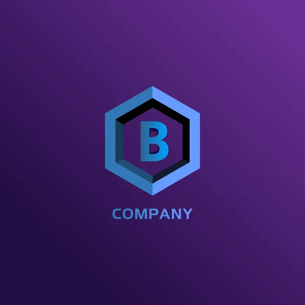 Carta B Alfabético Empresa Logo Design Template, Light Blue Hexagon Logo Concept, Cyan Violet Gradation Background, EPS 10 — Vetor de Stock