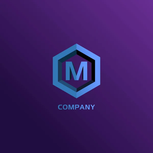 字母M字母公司标志设计模板 浅蓝色六边形标志概念 青色紫罗兰标志背景 Eps — 图库矢量图片