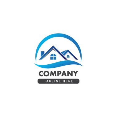 Emlak Logosu Tasarım Şablonu, İnşaat Şirketi, Ev İkonası, Yuvarlak Pencere Şekli, Çatı Üstü, Baca, Ev Yapımcıları, Vektör Projesi Eps 10