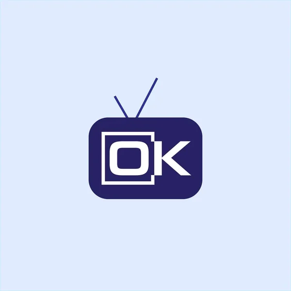 OK Plantilla de diseño de logotipo de TV, icono de TV, azul oscuro, canal de TV en línea, transmisión en vivo — Archivo Imágenes Vectoriales