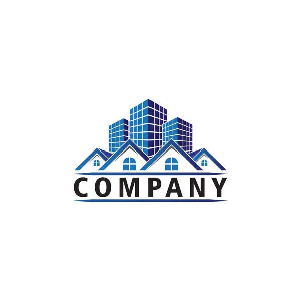 Emlak Şirketi Logo Tasarım Şablonu Mavi Bina Konsepti Nşaat Elemanı — Stok Vektör