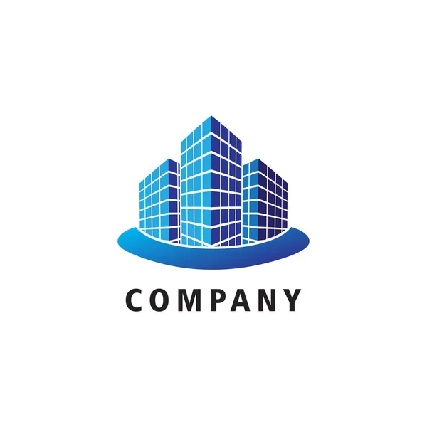 Plantilla Diseño Logotipo Compañía Inmobiliaria Propiedad Edificio Azul Construcción Arquitectura — Vector de stock