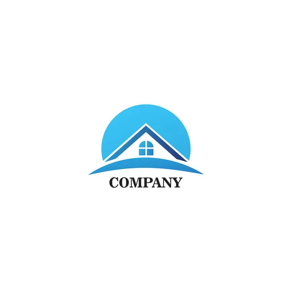 Real Estate Logo Design Template Construction Company House Icon Rounded — Stock vektor