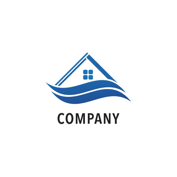 Real Estate Logo Design Template Stavební Společnost Blue House Icon — Stockový vektor