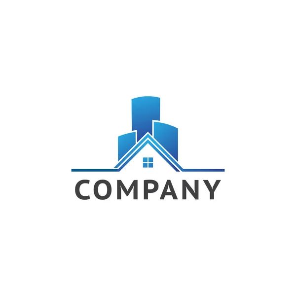 Società Immobiliare Logo Design Template Blue House Building Concept Elemento — Vettoriale Stock