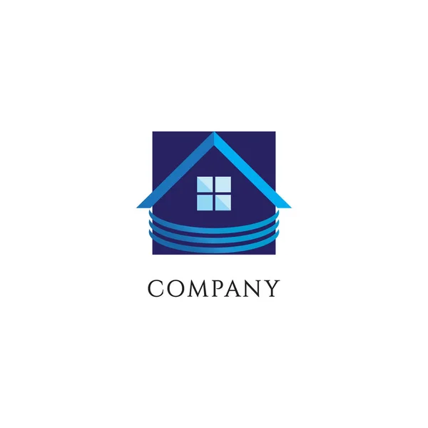 Soyut Mavi Emlak Logosu Tasarım Şablonu Nşaat Kare Pencere Şablonu — Stok Vektör