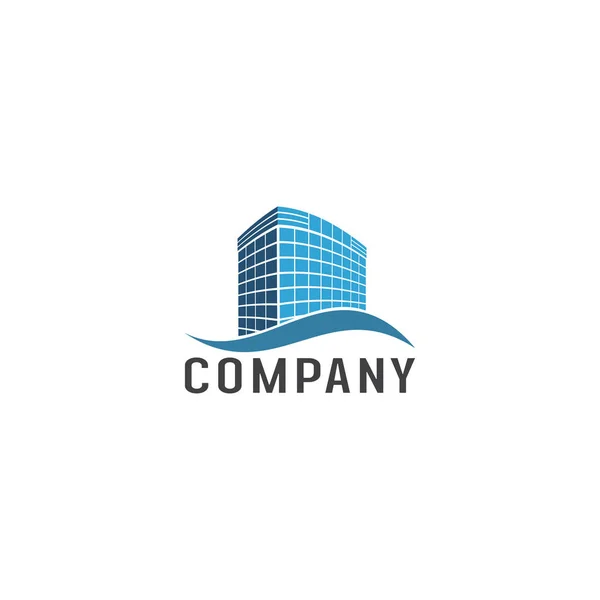 Concepto de logotipo de edificio azul abstracto, diseño de logotipo de bienes raíces Tem — Vector de stock