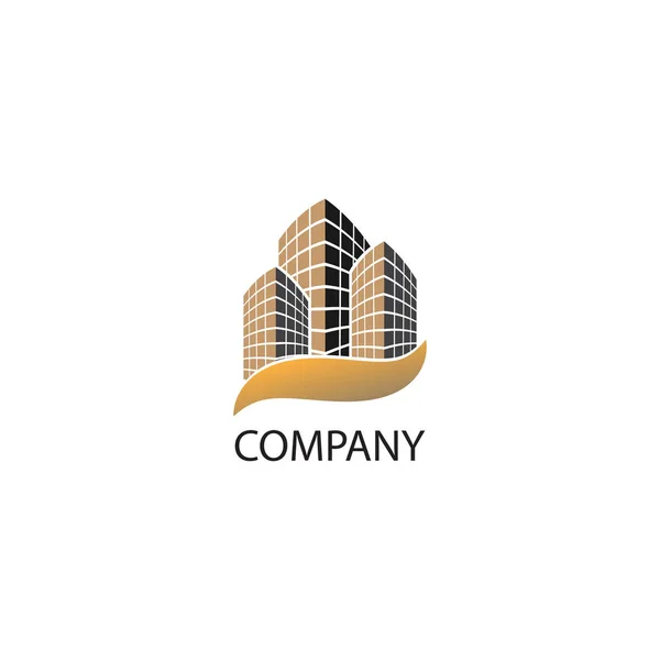 Real Estate Company Logo Design Template Black Gold Building Stavební — Stockový vektor